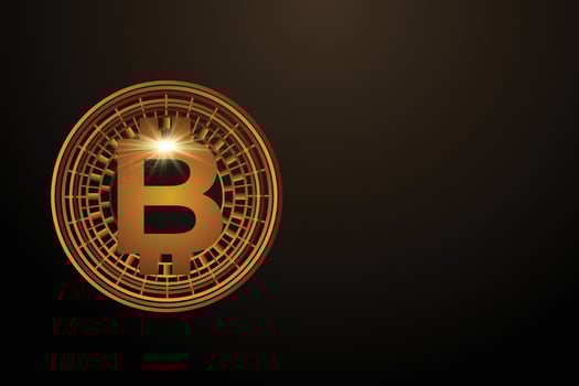 Glowing golden bitcoin currency digital economy and financial bit electronic symbol on dark background vector