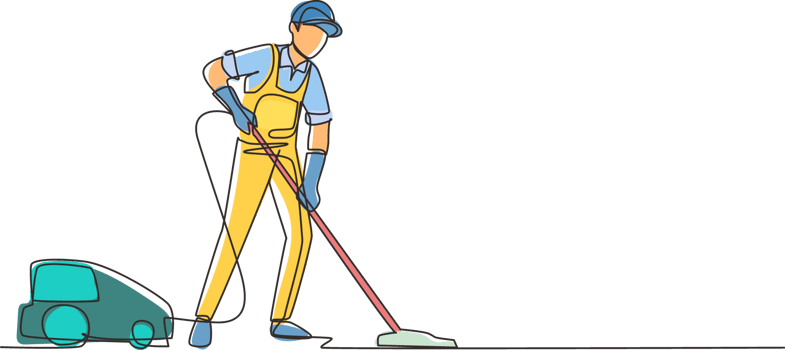 Single one line drawing man with vacuum cleaners of various types isolated on. Washing and cleaning service. Disinfection and cleaning. Continuous line draw design illustration png