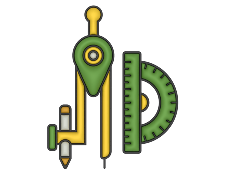 3d green and yellow compass and ruler icon png