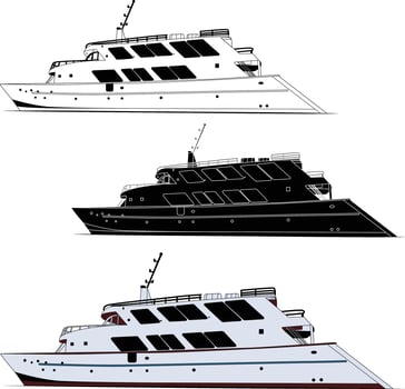 Yacht trip vector line art illustration with color.