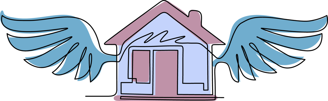 Single continuous line drawing flying house logo with wings as icon for any business especially for house business, real estate, architecture, construction, mortgage, rent. One line draw design png