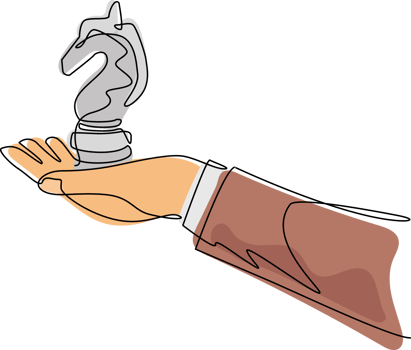 Continuous one line drawing hand holding knight chess figure. Business strategy management. Partnership offer. Sport, competition, competitive, strategic move. Single line draw design graphic png