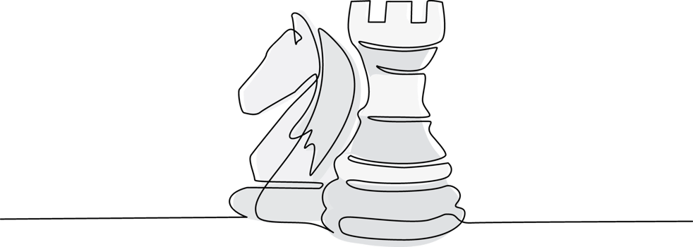 Continuous one line drawing rook and knight chess logo. Set of emblems and signs for chess sport tournament. Successful challenge flat isolated. Single line draw design graphic illustration png