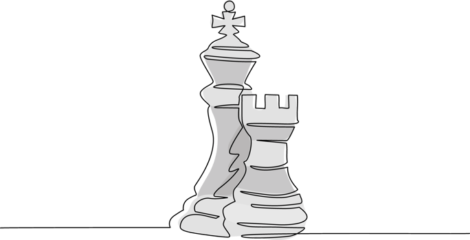 Single one line drawing rook and king chess logo. Set of emblems and signs for chess sport tournament. Successful challenge isolated. Modern continuous line draw design graphic illustration png