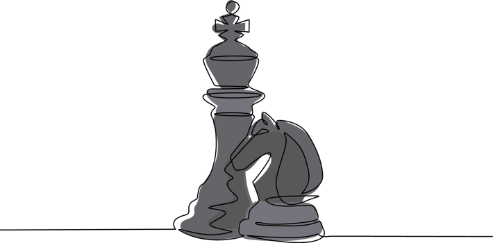 Continuous one line drawing king and knight chess logo. Set of emblems and signs for chess sport tournament. Successful challenge flat isolated. Single line draw design graphic illustration png