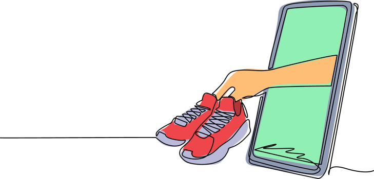 Single one line drawing basketball shoes in hand coming out from smartphone screen. Mobile basketball. Online basketball game with live mobile app. Continuous line draw design illustration png