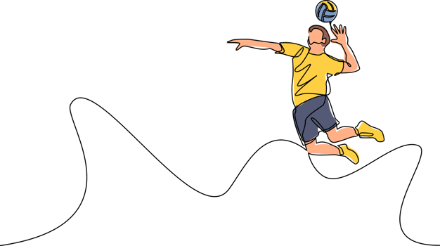 Continuous one line drawing young man volleyball athlete player in action jumping spike on court. Team sport game tournament. Health activity exercise. Single line draw design illustration png