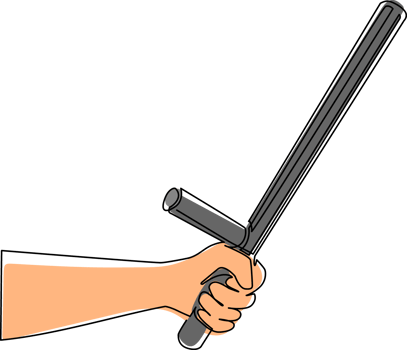 Single one line drawing hand holding police bat. Policeman ammunition, security rubber baton. Black truncheon with handle. Guard weapon. Modern continuous line draw design graphic illustration png
