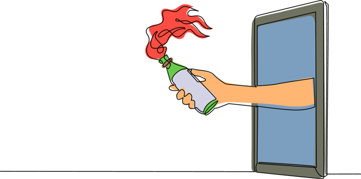 Single one line drawing hand holding molotov cocktail through mobile phone. Concept of battle video games, e-sport, entertainment application for smartphone. Continuous line draw design graphic png