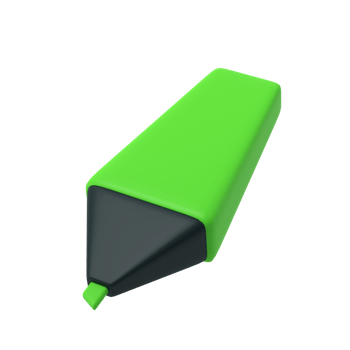 3d green highlighter marker icon for school office. Stationery important message symbol illustration rendering editable isolated transparent png