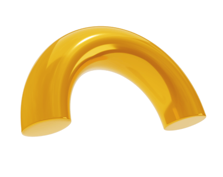 3d dimensional abstract shape semidonut golden metal. Realistic glossy gold luxury template decorative design illustration. Minimalist bright semi donut mockup isolated transparent png