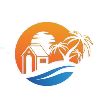 Minimalist icon sunset beach house logo vector