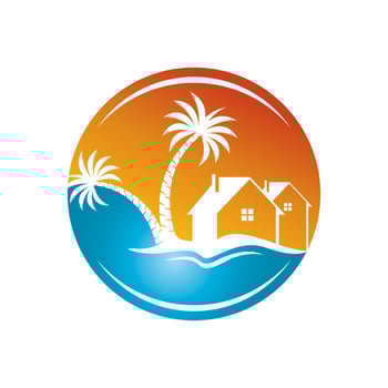 Minimalist icon sunset beach house logo vector