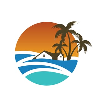 Minimalist icon sunset beach house logo vector