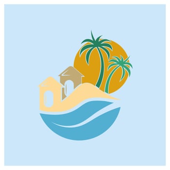 Minimalist icon sunset beach house logo vector