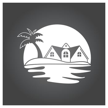 Minimalist icon sunset beach house logo vector
