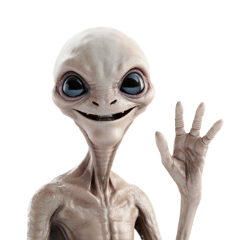Aliens arrival concept, aliens are smiling and waving greeting on transparent background. png