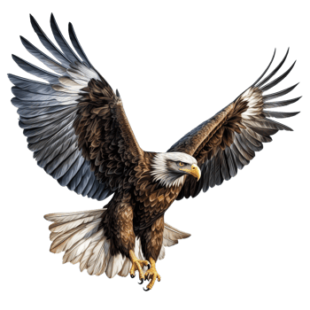 American Eagle is flying gracefully on a transparent background. png