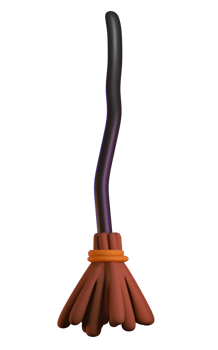 3d render of witch broom. Halloween celebration concept. Isolated element png
