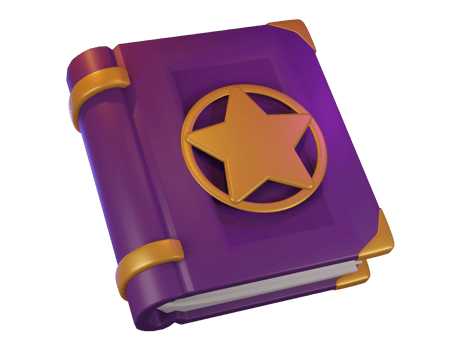 3d render of purple magic spells book with gold cover and star. Halloween celebration concept. Isolated element png