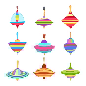 spinning top set cartoon vector illustration