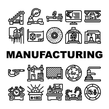 manufacturing factory production icons set vector