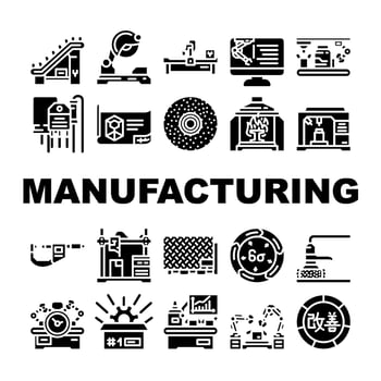 manufacturing factory production icons set vector