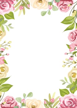 floral border with beautiful bouquet of roses and leaves vector