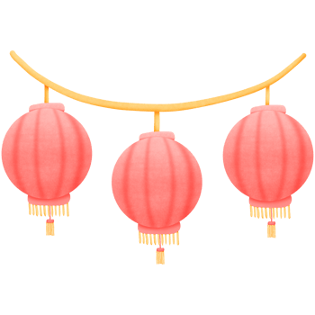 three red Chinese lanterns hanging on a string isolated on transparent background png