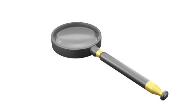 3D rendering of magnifying glass, detective concept png