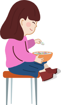 Happy Little Girl Eating Breakfast. Healthy Diet and Nutrition for Joyful Living. png