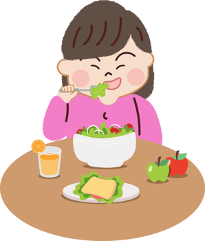 Happy Little Girl Eating Salads. Healthy Diet and Nutrition for Joyful Living. png