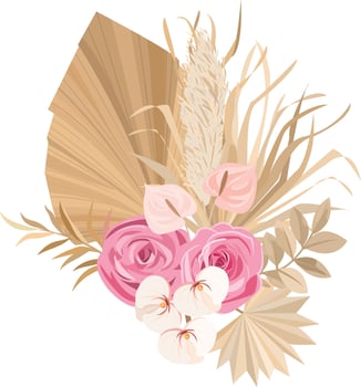 Boho style flower bouquets are perfect for decorating wedding invitations or greeting cards vector