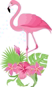 summer design with tropical leaves and flamingo bird vector
