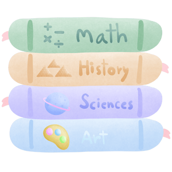 a stack of colorful books with the math history science and art isolated on transparent background png
