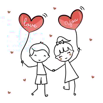 Happy couple illustration Cute couple Girl and boy Couple in love Couple kidding balloon vector