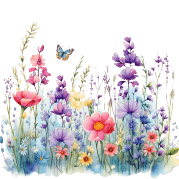 Colorful watercolor spring flowers bouquet png