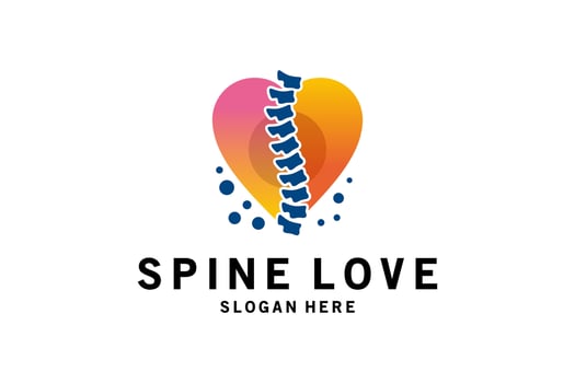 Spine care logo design, silhouette symbol of spine with love concept vector