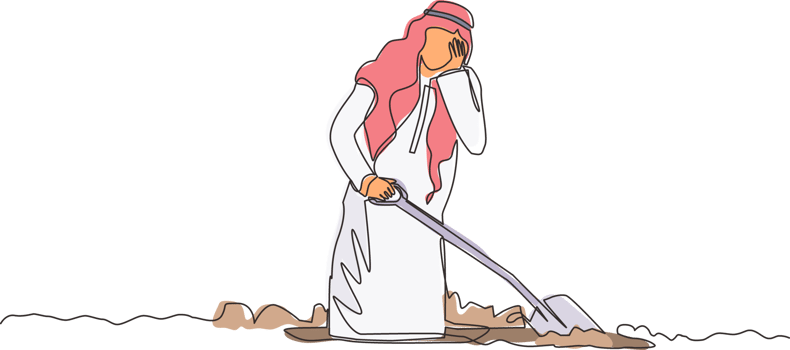 Continuous one line drawing Arabic businessman wipes sweat on his forehead while digging hole. Worker never give up to finish his job. Work hard concept. Single line design graphic illustration png