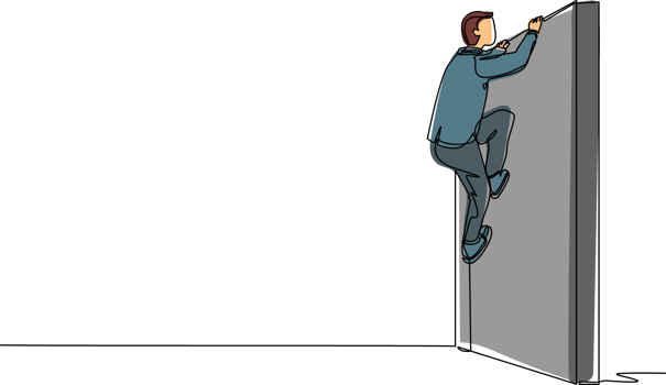 Continuous one line drawing businessman climb the obstacle wall, solve the problem. Business concept, team metaphor. Successful leader businessman. Single line draw design graphic illustration png