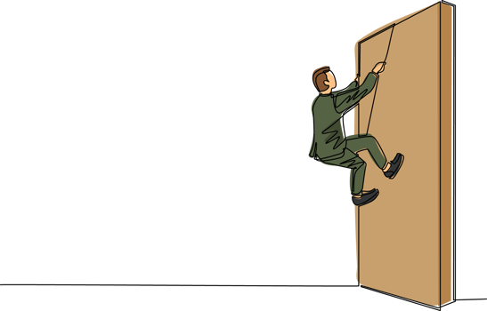 Continuous one line drawing business determination concept with businessman climbing over wall with rope. Ambition, motivation, career growth, success, strength. Single line draw design graphic png
