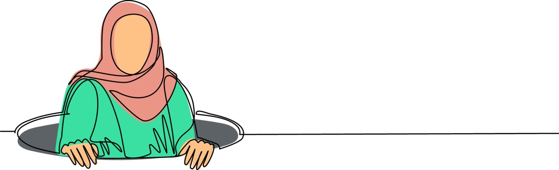 Single one line drawing Arab businesswoman emerges from hole. Concept of failure to take advantage of business opportunities. Depressed and business failure. Continuous line draw design graphic png