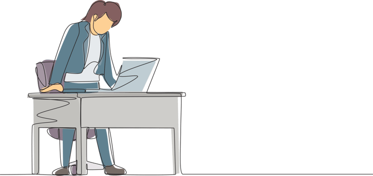 Single one line drawing frustrated and furious businesswoman shouting and screaming screen laptop on her working desk. Bad workspace emotions. Continuous line draw design graphic illustration png