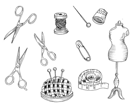 Hand Drawn Sewing Kit Illustration vector