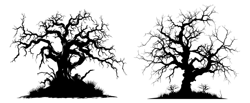 Naked scary tree silhouette. Winter trees with bare branches, Generative AI png