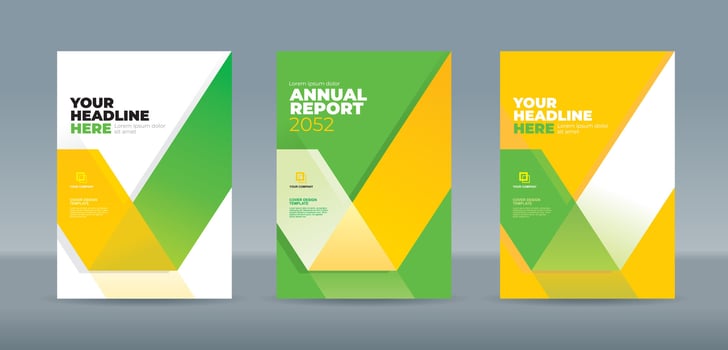 Modern folding ribbon theme book cover template in white, green, yellow color. A4 size book cover template for annual report, magazine, booklet, proposal, portfolio, brochure, poster vector