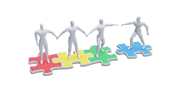 3d Illustration of Man on Puzzle Piece Joining Group of People. 3d Render Man. png