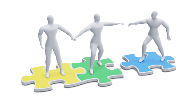 3d Illustration of Man on Puzzle Piece Joining Group of People. 3d Render Man. png