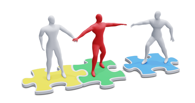 3d Illustration of Man on Puzzle Piece Joining Group of People. 3d Render Man. png