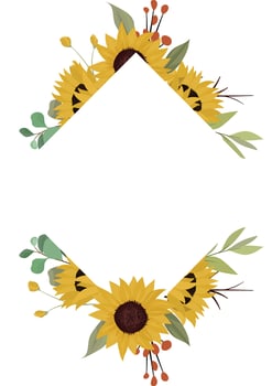 floral frame with with sunflowers and leaves vector
